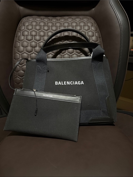 Balenciaga Handbags - Balenciaga Black Canvas Shoulder Tote with Matching Pouch